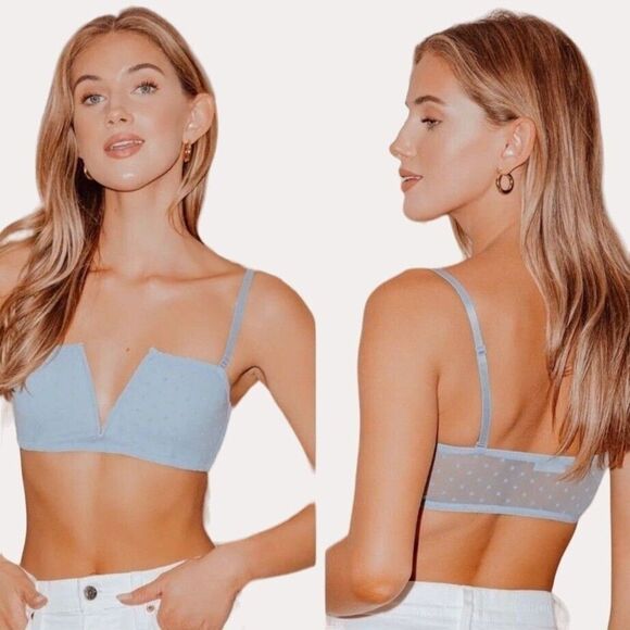 Intimately Free People Sierra Bandeau The Rain Mesh Polka Dot Blue S NWT - Picture 2 of 7